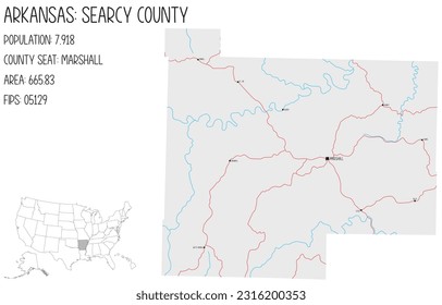 Large and detailed map of Searcy County in Arkansas, USA.