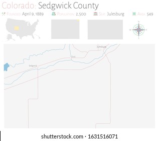 Large and detailed map of Sedgwick county in Colorado, USA.