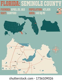 Large And Detailed Map Of Seminole County In Florida, USA.