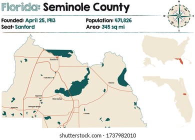 Large And Detailed Map Of Seminole County In Florida, USA.