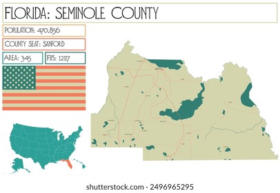 Large and detailed map of Seminole County in Florida USA.