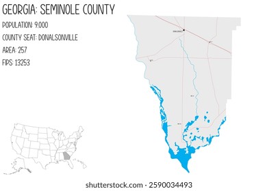 Large and detailed map of Seminole County in Georgia, USA.