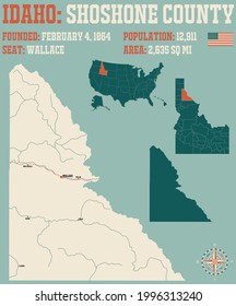 Large And Detailed Map Of Shoshone County In Idaho, USA.