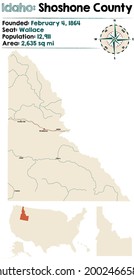 Large And Detailed Map Of Shoshone County In Idaho, USA.