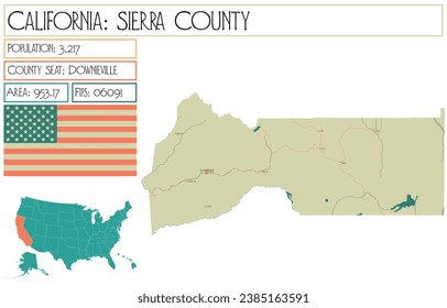 Large and detailed map of Sierra County in California USA.