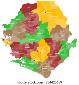 Eine große und detaillierte Karte von Sierra Leone mit allen Gebieten, Hauptstädten und Häusern.