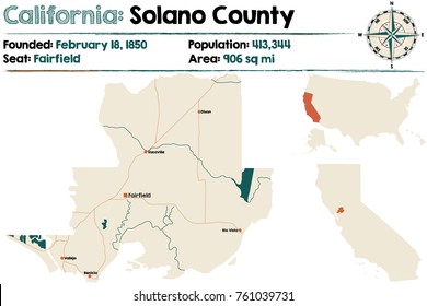 Large Detailed Map Solano County California: vector de stock (libre de 