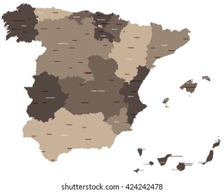Large and detailed map of Spain