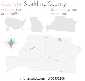 Large And Detailed Map Of Spalding County In Georgia, USA.