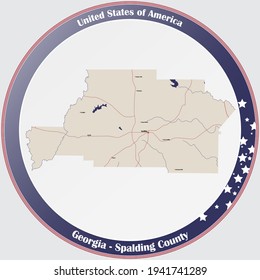 Large And Detailed Map Of Spalding County In Georgia, USA.