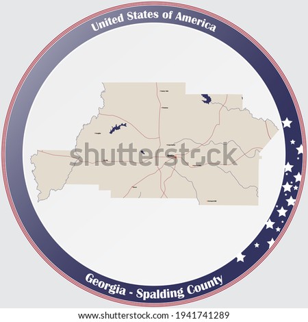 Large and detailed map of Spalding county in Georgia, USA.