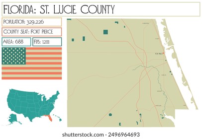 Large and detailed map of St. Lucie County in Florida USA.