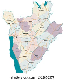 Large and detailed map of the state of Burundi in Africa.