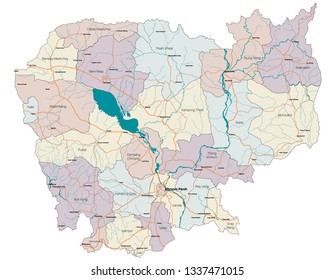 Large and detailed map of the state of Cambodia in Asia