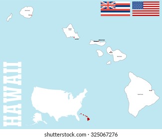 A large and detailed map of the State of Hawaii with all counties and main cities.