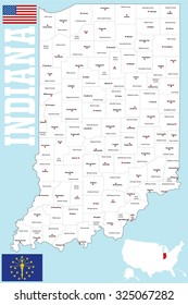 A large and detailed map of the State of Indiana with all counties and main cities.