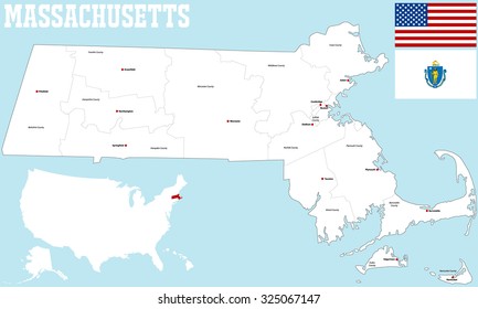 A large and detailed map of the State of Massachusetts with all counties and main cities. svg