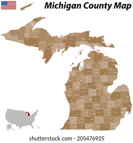 A Large And Detailed Map Of The State Of Michigan With All Counties And Main Cities.