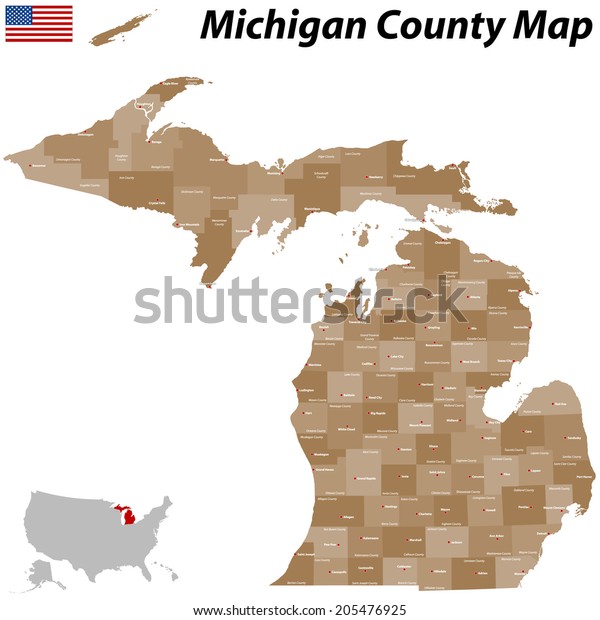 Large Detailed Map State Michigan All เวกเตอร์สต็อก ปลอดค่าลิขสิทธิ์ 205476925 Shutterstock 5325