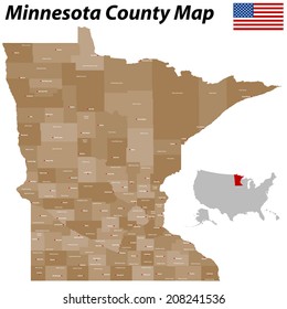 A Large And Detailed Map Of The State Of Minnesota With All Counties And Main Cities.