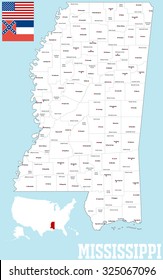 A large and detailed map of the State of Mississippi with all counties and main cities.