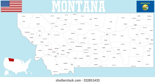 A large and detailed map of the State of Montana with all counties and main cities.