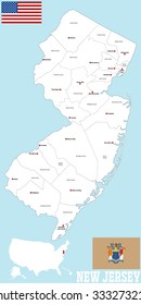 A large and detailed map of the State of New Jersey with all counties and main cities. svg