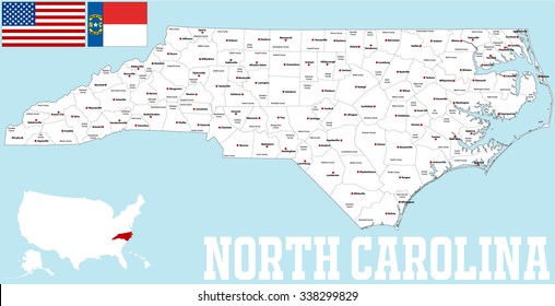 A large and detailed map of the State of North Carolina with all 

counties and main cities.
