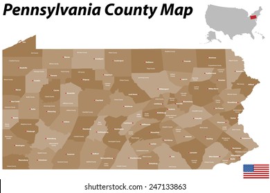 A Large And Detailed Map Of The State Of Pennsylvania With All Counties And County Seats.