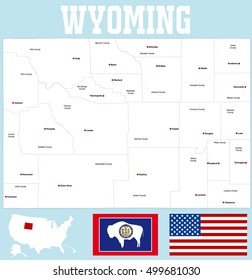 A Large And Detailed Map Of The State Of Wyoming With All Counties And County Seat.