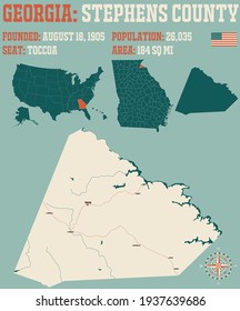 Large And Detailed Map Of Stephens County In Georgia, USA.