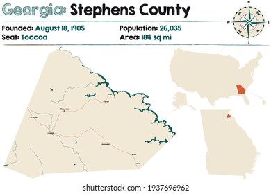 Large And Detailed Map Of Stephens County In Georgia, USA.