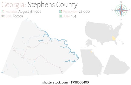 Large And Detailed Map Of Stephens County In Georgia, USA.