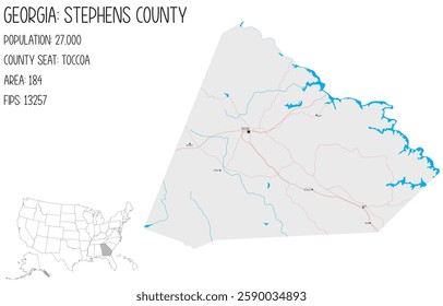 Large and detailed map of Stephens County in Georgia, USA.