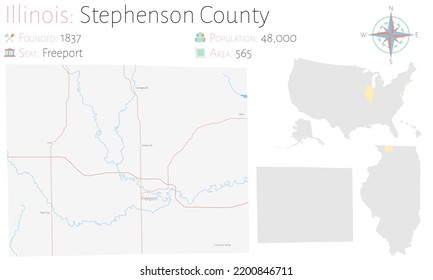 Large And Detailed Map Of Stephenson County In Illinois, USA.