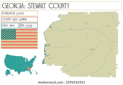Large and detailed map of Stewart County in Georgia USA.