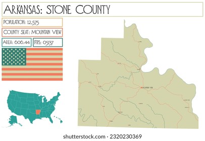 Große und detaillierte Karte von Stone County in Arkansas, USA.