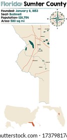 Large and detailed map of Sumter county in Florida, USA.