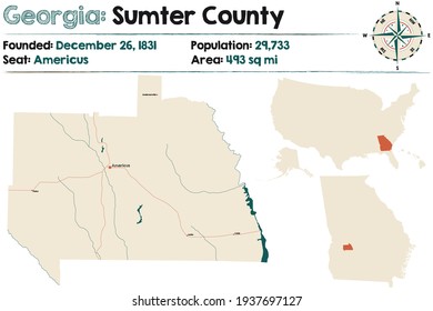 Mapa grande y detallado del condado de Sumter en Georgia, EEUU.