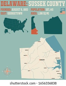 Large and detailed map of Sussex county in Delaware, USA.