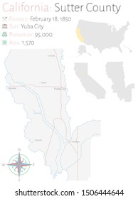 Large And Detailed Map Of Sutter County In California, USA.