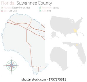 Large and detailed map of Suwannee county in Florida, USA.