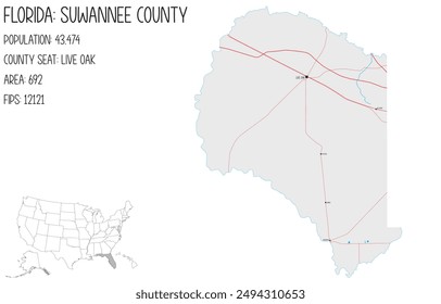 Large and detailed map of Suwannee County in Florida, USA.