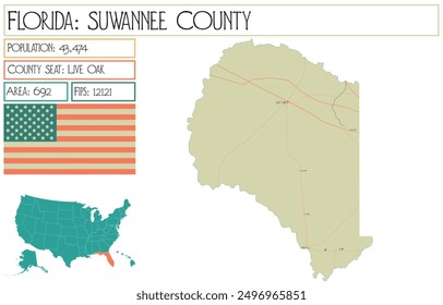 Large and detailed map of Suwannee County in Florida USA.