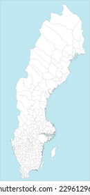 A large and detailed map of Sweden with all regions and main cities in four different colors.