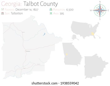 Mapa grande y detallado del condado de Talbot en Georgia, EEUU.