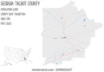 Large and detailed map of Talbot County in Georgia, USA.