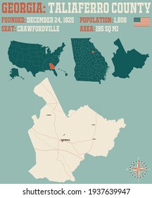 Mapa grande y detallado del condado Taliaferro en Georgia, EEUU.