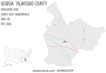 Large and detailed map of Taliaferro County in Georgia, USA.