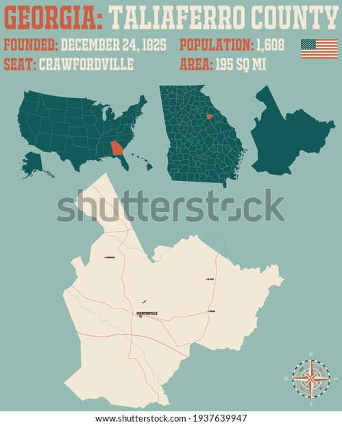 Large Detailed Map Taliaferro County Georgia Stock Vector (Royalty Free ...